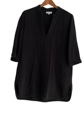 Community Aritzia Organic Cotton Gauze V-Neck Tunic Top Sz S Black Minimalist